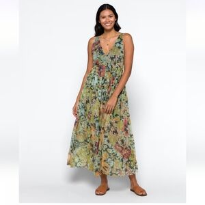 NWT Free People Julianna Tiered Maxi Dress Soft Floral SZ M Boho Chic Flirty